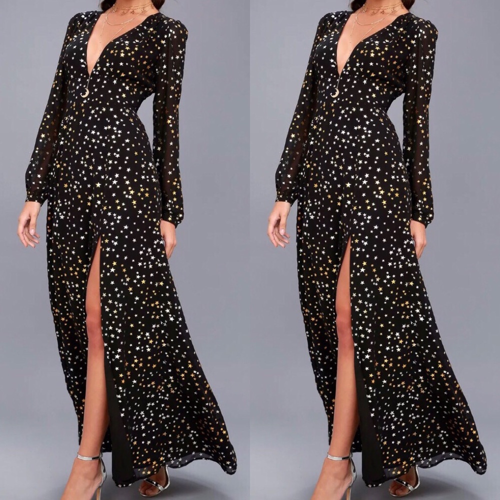 Black Star Print Sleeve Dress - Elegant, cocktail